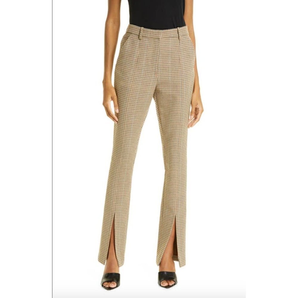 A.L.C. Edwin Split Hem Plaid Trouser Pants Brown Womens Size 14